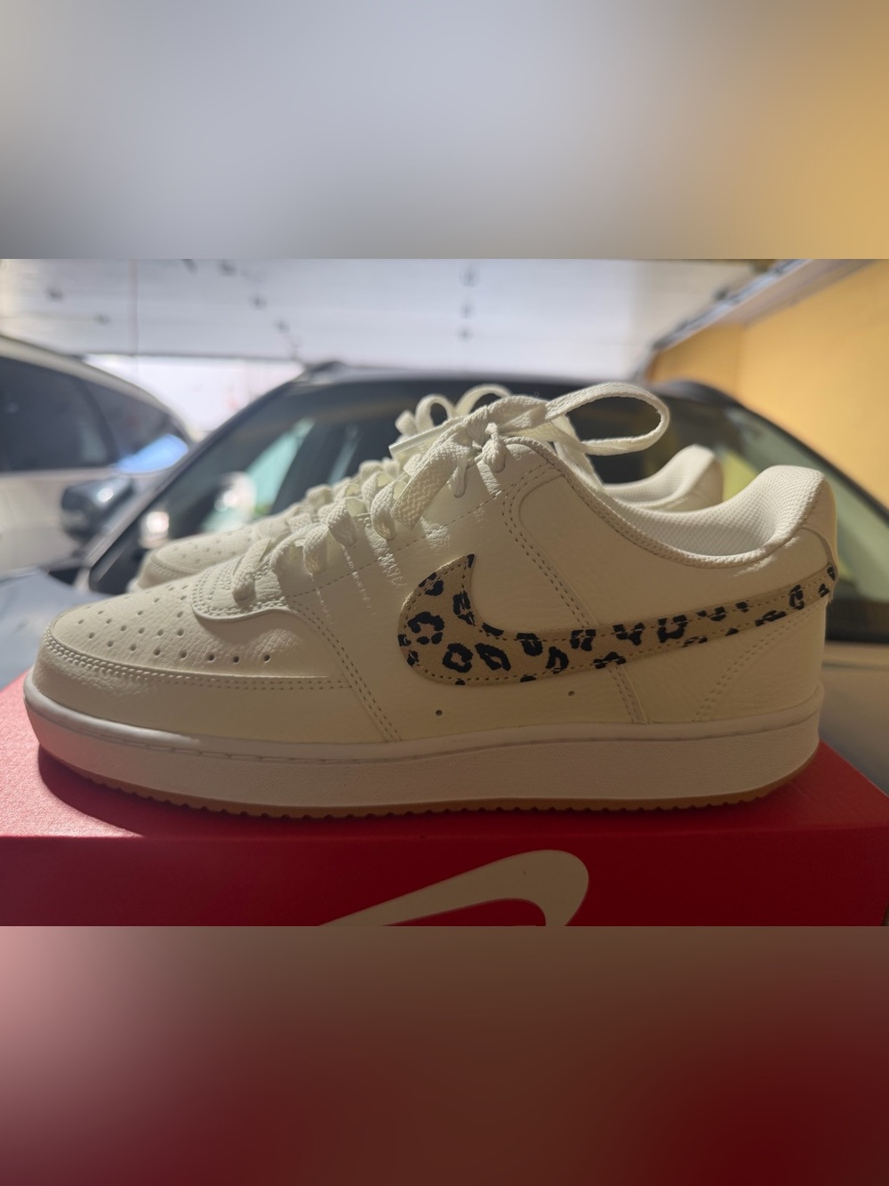 “New” Nike Court Vision— Cream with Leopard Swoosh